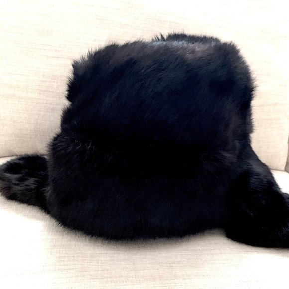 Vintage Black Mink Fur Hat with Ear Flaps Uni-sex Pre-Loved main image 2
